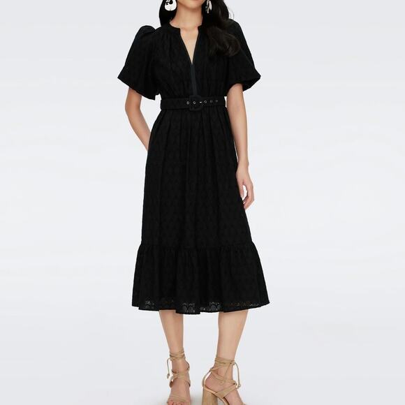 Diane Von Furstenberg Dresses & Skirts - DIANE VON FURSTENBERG Polina Cotton Dress Black Eyelet Puff Sleeve Women's 6